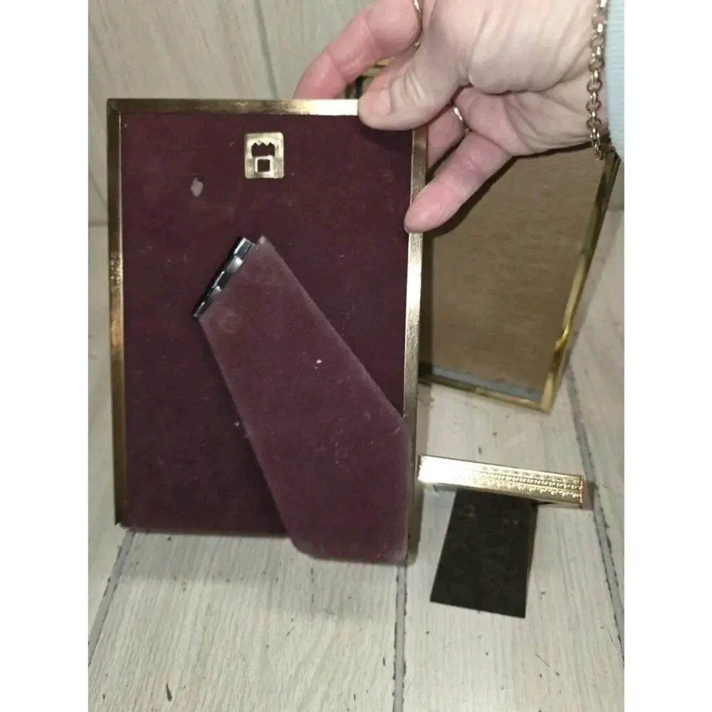 Vintage MCM Metal Brass Picture Frames Freestanding Wall Hanging Gold Set Of 3